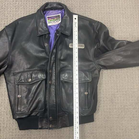 Vintage Arctic Cat Snowmobile Jacket Large Leather Racing Riding Outerwear - Picture 7 of 16